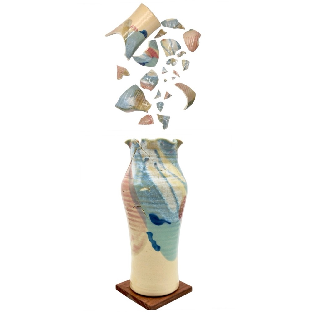 Kintsugi Vase 11” Hand Thrown Studio Pottery Gold Crack Art Personal Growth Gift